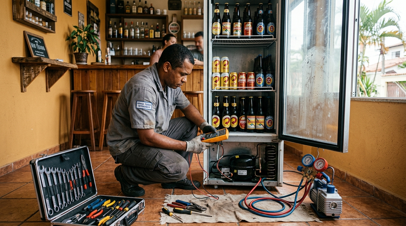 Substituição de termostato de cervejeira em serviço técnico em São Luís‑MA
